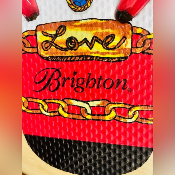 Brighton Red Black Charms Multi Skinny Strap Flat Thong Sandals Flip Out Flops 9 - Picture 3 of 5